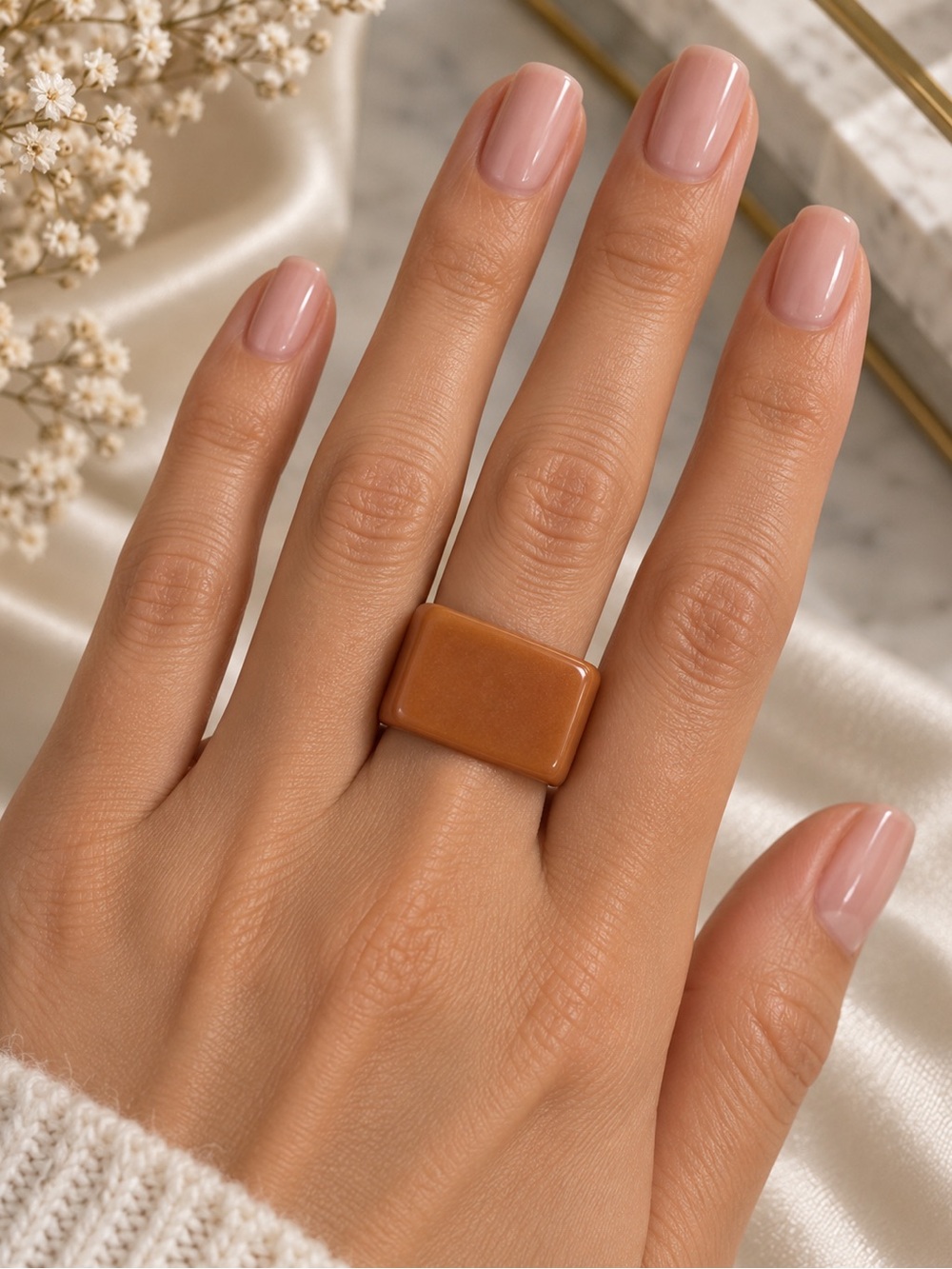 Italian Vintage Resin Ring Caramel Orange Rare Size 7.5 Statement Jewelry